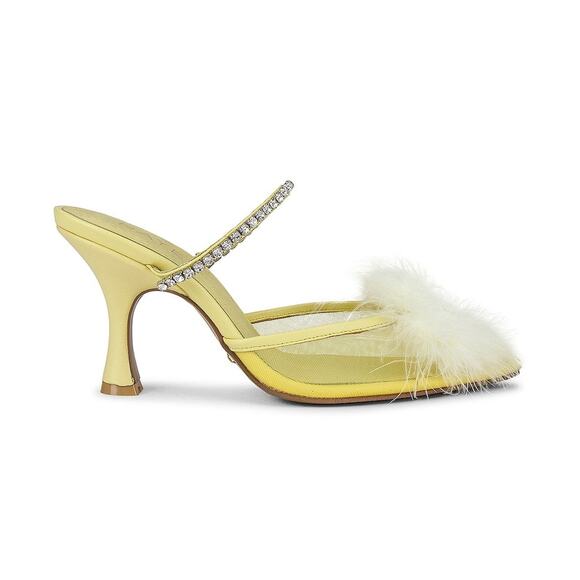 RAYE Shoes - Raye Embellished Pale Yellow Duke Heeled Mules Size 7.5